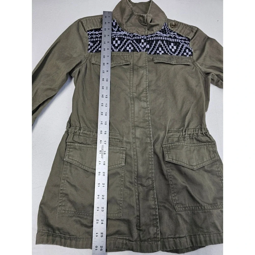 Mudd Olive Green Military Utility‎ Jacket Aztec Print Collar Women's Small